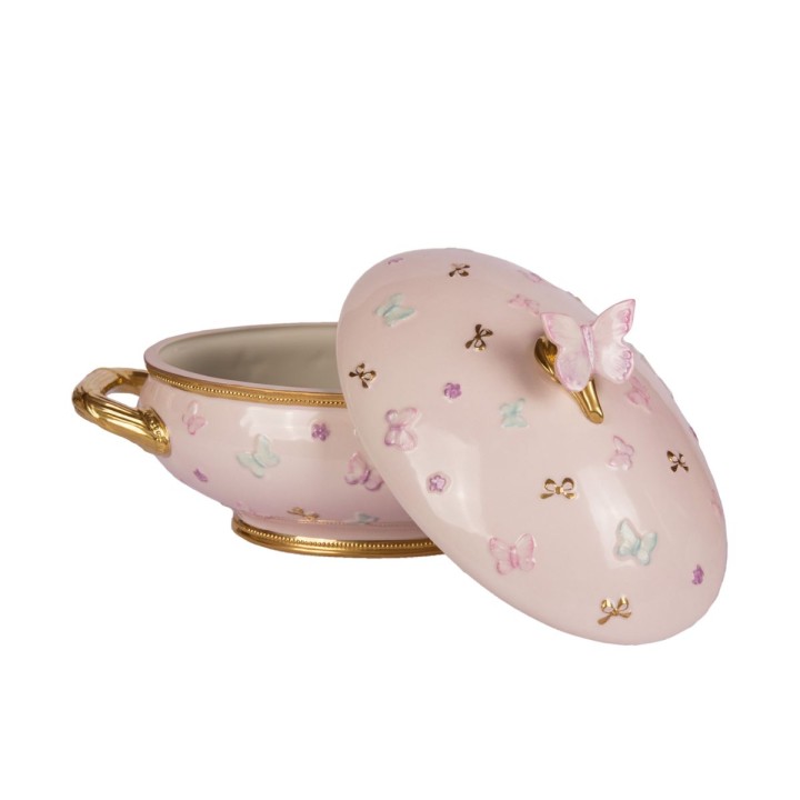 Butterfly Pastel Pink Soup Tureen