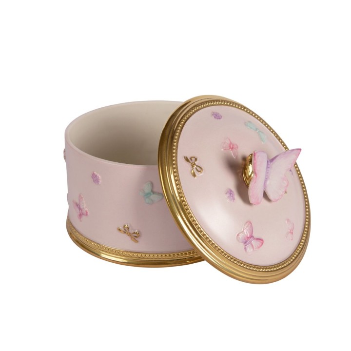 Butterfly Round Trinket Box - Pink