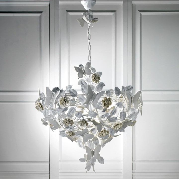 Butterfly 8 Light chandelier - White