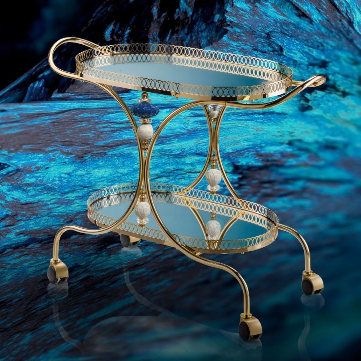 Ramz by Villari Tea Trolley - Sapphire & White