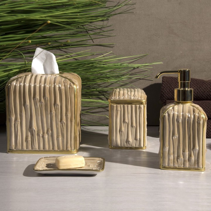 Bamboo Caramel & Gold Bathroom Set