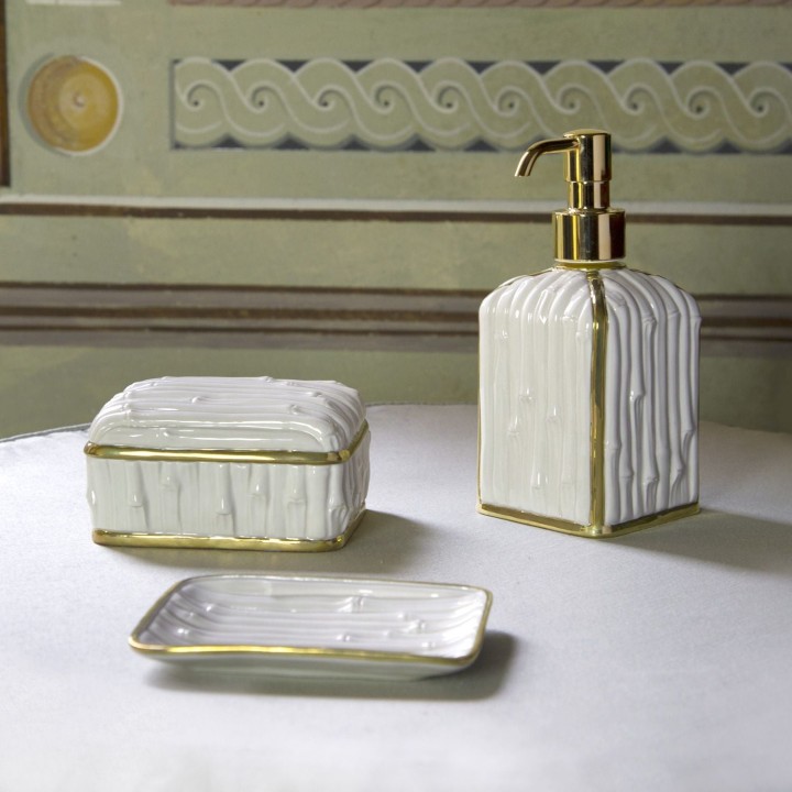 Bamboo White & Gold Bathroom Set