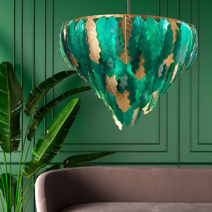 Kelly Chandelier - 12 Lights - Peacock Green & Gold