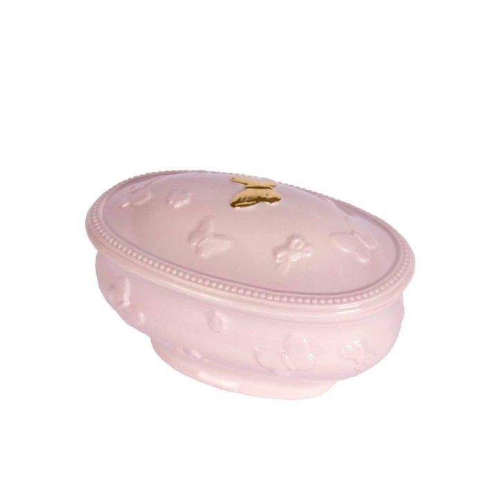 Butterfly Oval Trinket Box - Pink