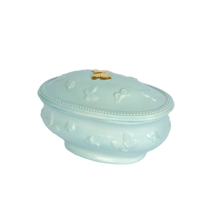 Butterfly Oval Trinket Box - Aquamarine